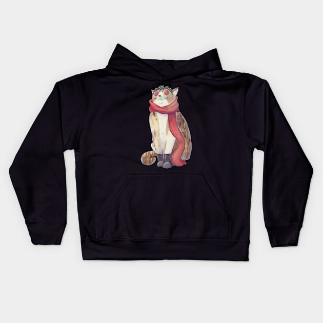 Funky Cat Kids Hoodie by Mothtonoth Art